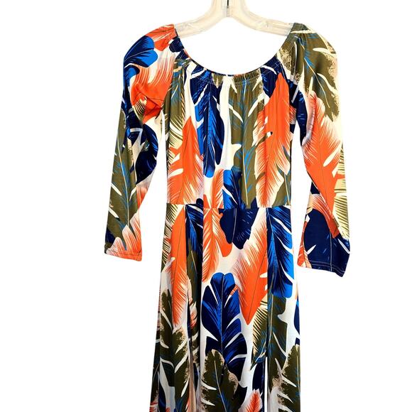 Women's Dress Large Orange Black Leaf Print Long  Misses Size 12 14 L Boho - Picture 3 of 5